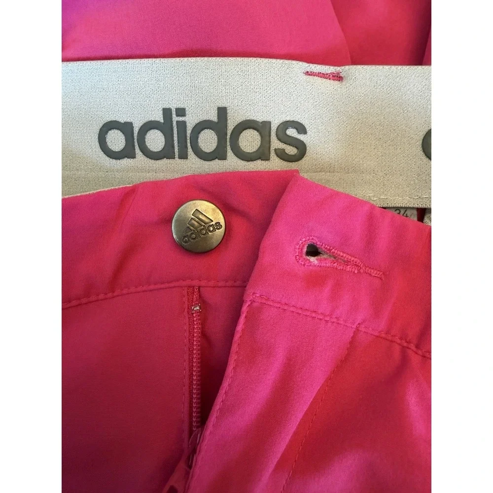 adidas Men's Pink Solid Chino Shorts Polyester/Spandex Button Logo Golf 34